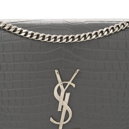 Saint Laurent Calfskin Crocodile Embossed Medium Classic Monogram Kate Tassel Satchel Storm 8 of 11