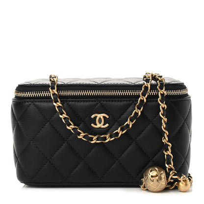 Chanel Lambskin Quilted Pearl Crush Small Vanity Case With Chain Black 1 of 9