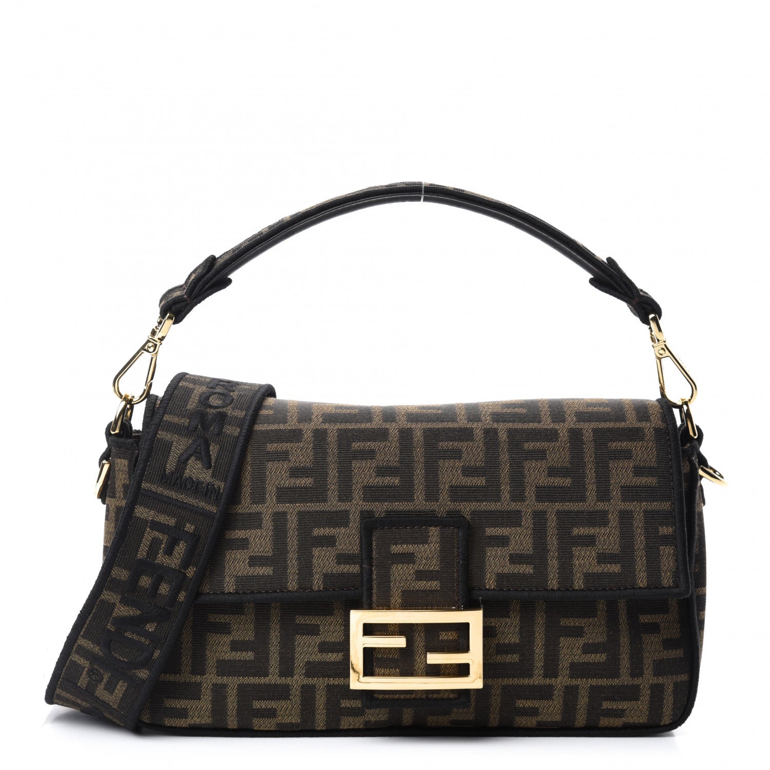 Fendi Fabric Jacquard FF 1974 Medium Baguette Tobacco Moro Black 1 of 11