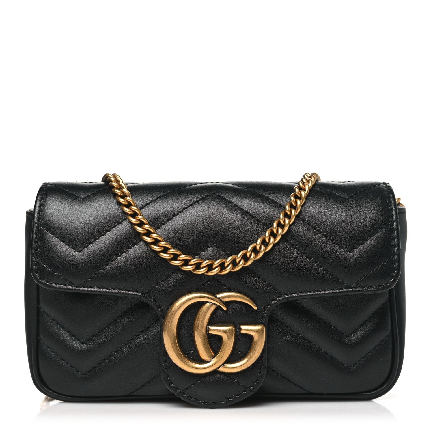 Gucci Calfskin Matelasse Super Mini GG Marmont Shoulder Bag Black 1 of 10