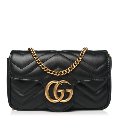 Gucci Calfskin Matelasse Super Mini GG Marmont Shoulder Bag Black 1 of 10