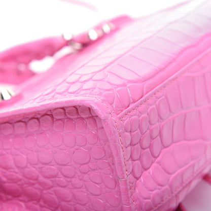 Balenciaga Shiny Supple Calfskin Crocodile Embossed Classic Silver Hardware Mini City Baby Pink 16 of 32