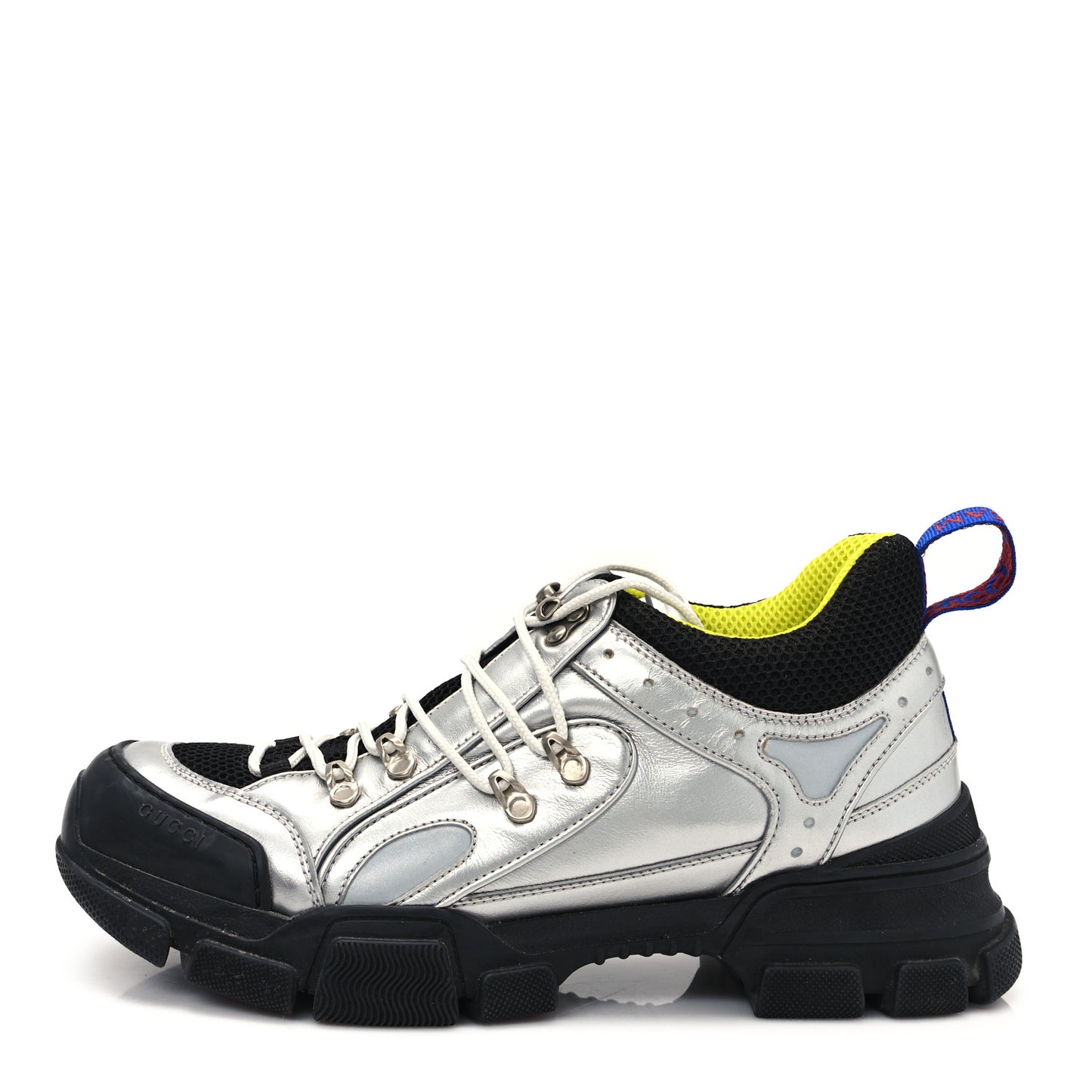X SEGA Metallic Calfskin Mesh Womens Flashtrek Sneakers 42 Silver Black