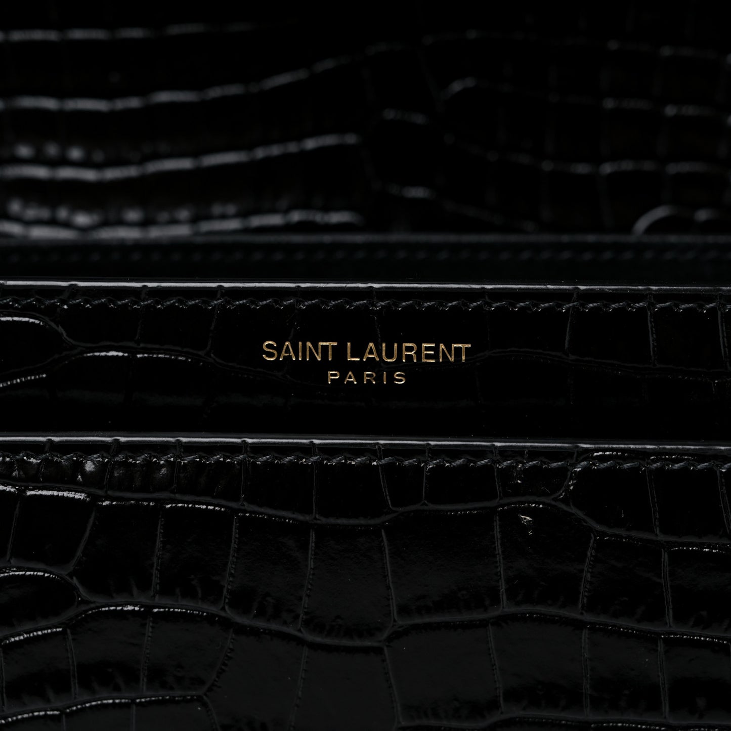 Calfskin Crocodile Embossed Medium Monogram Sunset Black