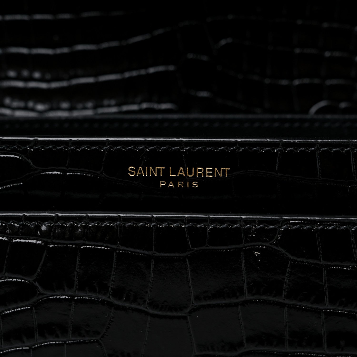 Saint Laurent Calfskin Crocodile Embossed Medium Monogram Sunset Black 6 of 9