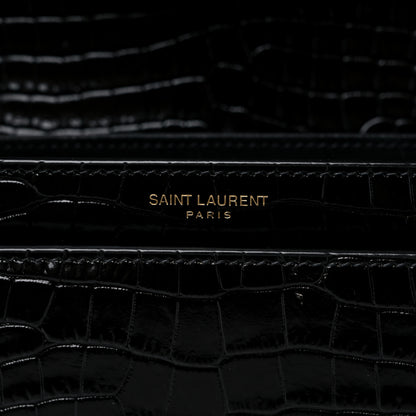 Saint Laurent Calfskin Crocodile Embossed Medium Monogram Sunset Black 6 of 9