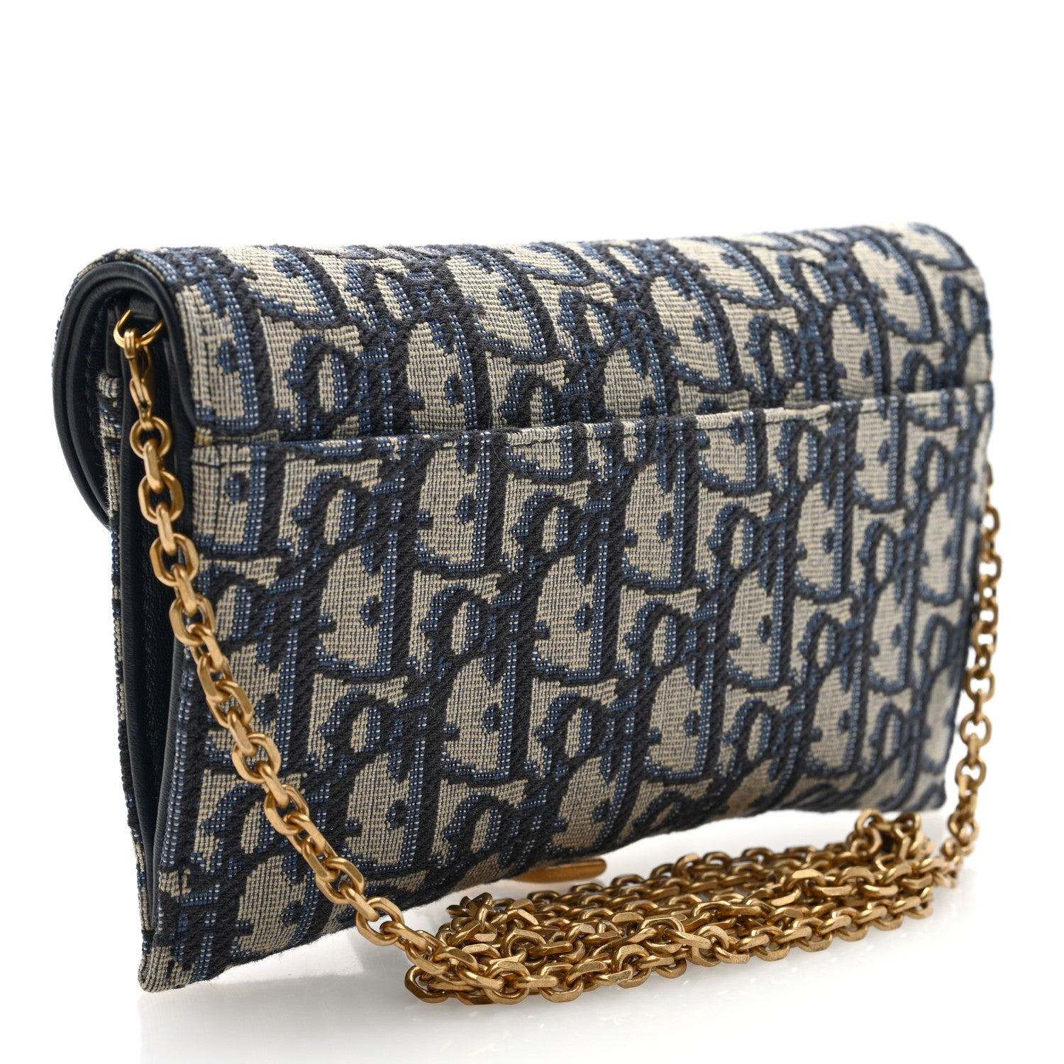 Christian Dior Oblique Saddle Chain Long Wallet Blue 3 of 9