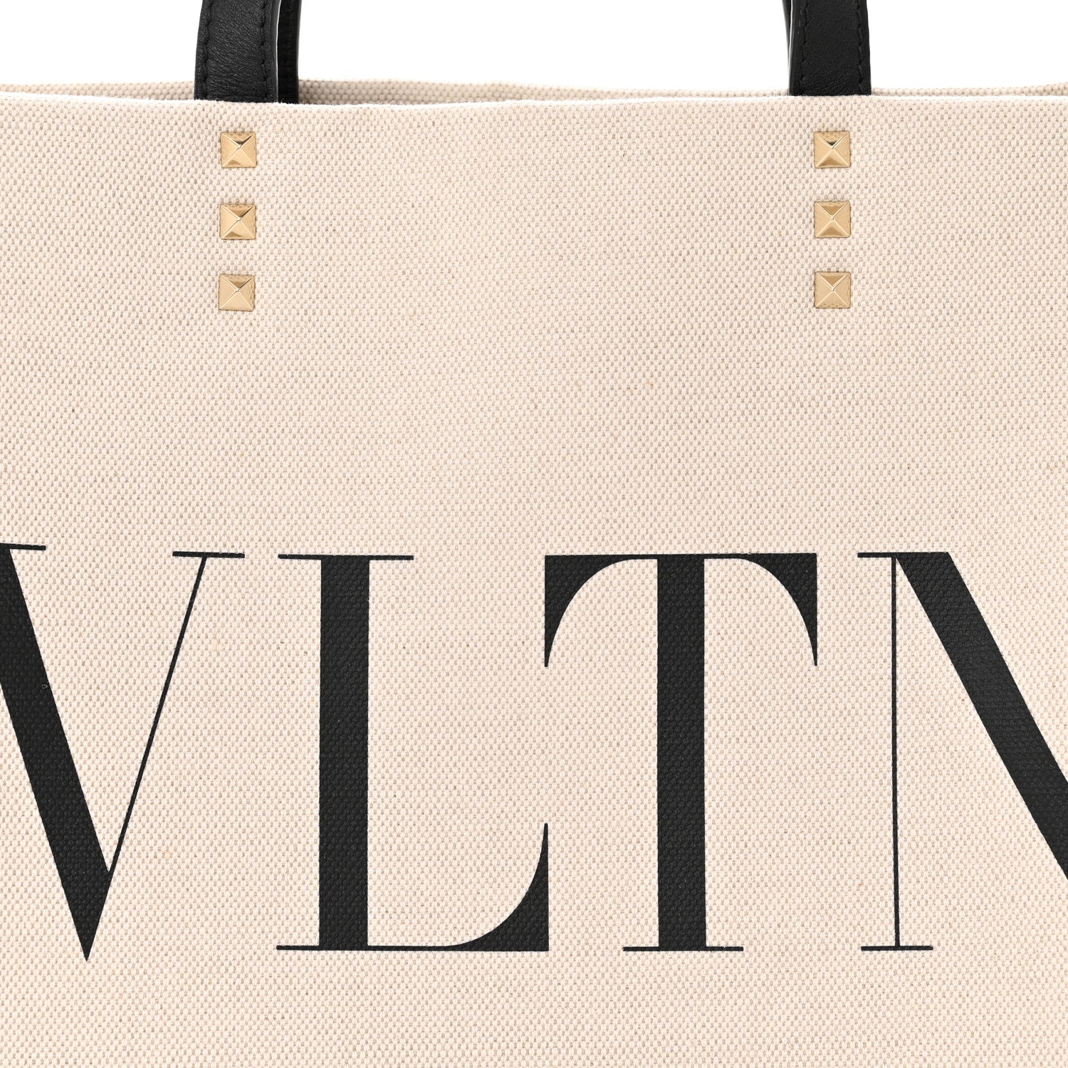 Valentino Garavani Canvas Calfskin VLTN Print Small Rockstud Tote Naturale Black 7 of 9