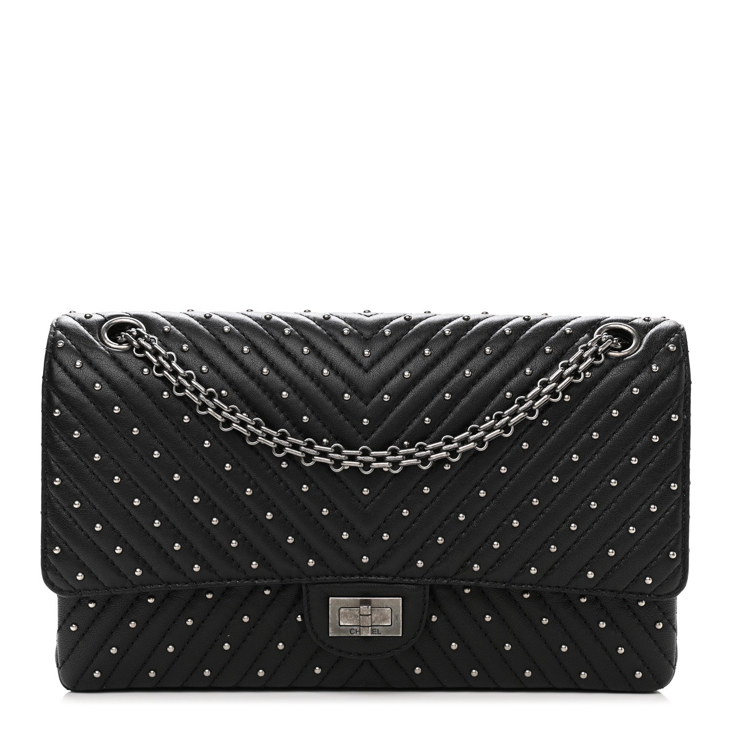 Chanel Sheepskin Chevron Quilted Studded 2.55 Reissue 226 Flap Black 1 of 15