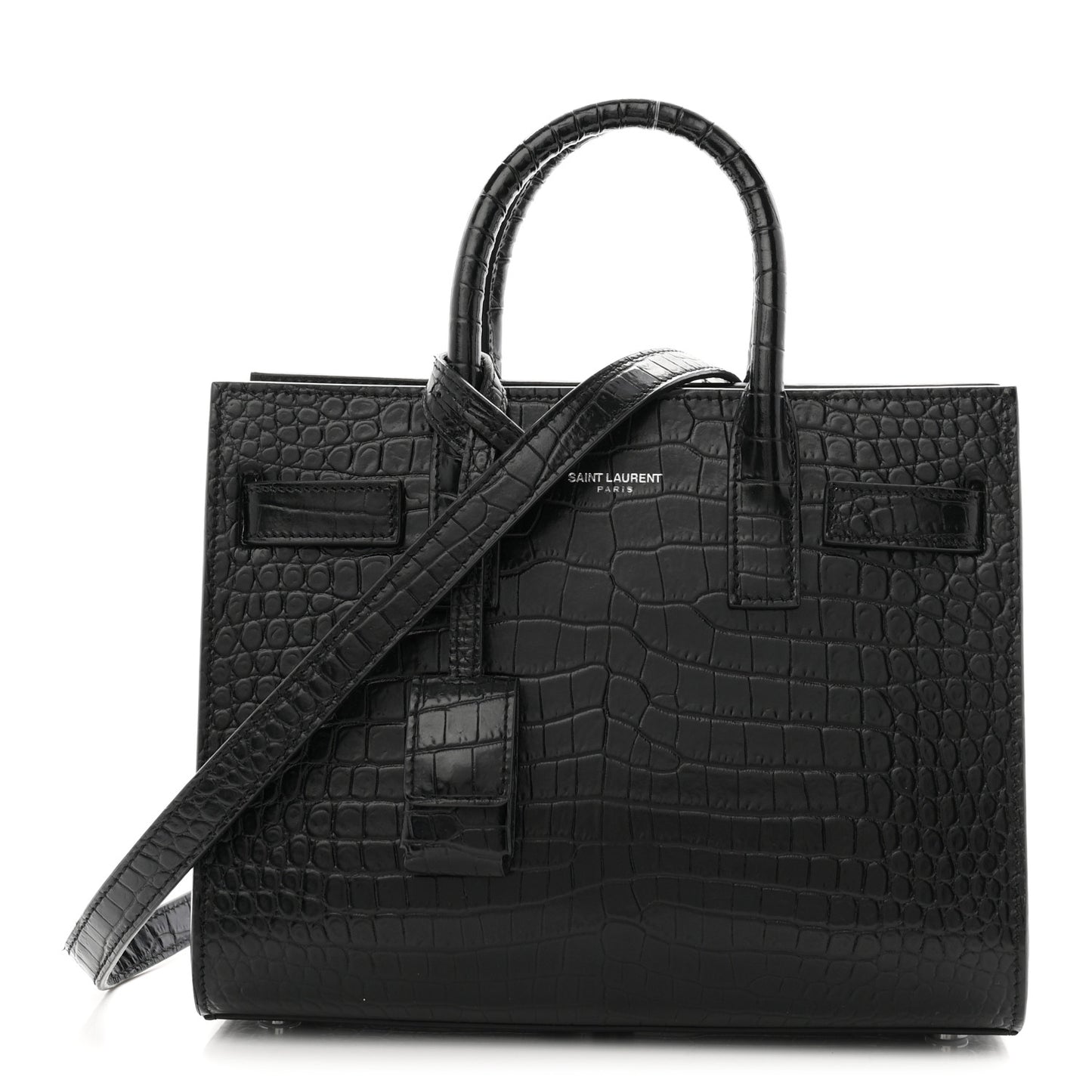Calfskin Crocodile Embossed Nano Sac De Jour Black