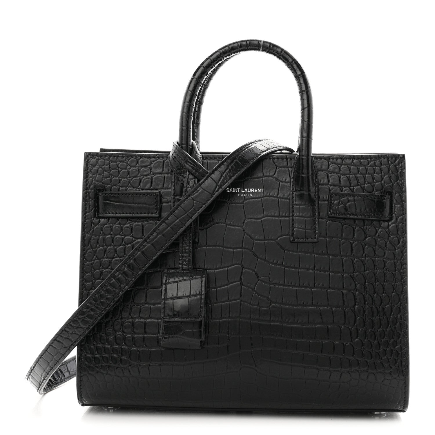 Saint Laurent Calfskin Crocodile Embossed Nano Sac De Jour Black 1 of 10