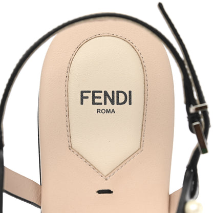 Fendi Calfskin Pearl Bow Sandals 39.5 Black 7 of 8