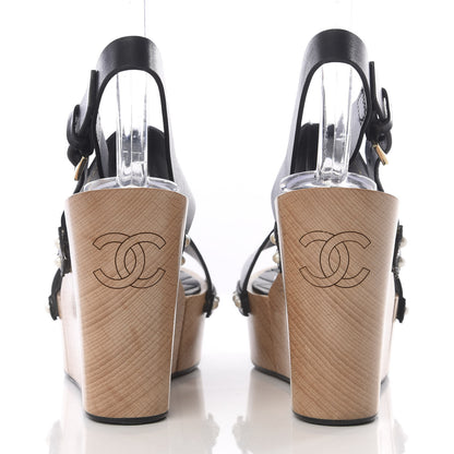 Chanel Wood Calfskin CC Hinge Wedge 35 Black 5 of 9
