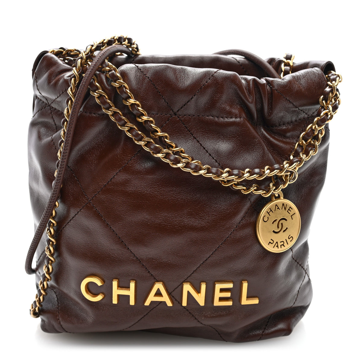 Chanel Shiny Calfskin Quilted Mini Chanel 22 Brown 1 of 11