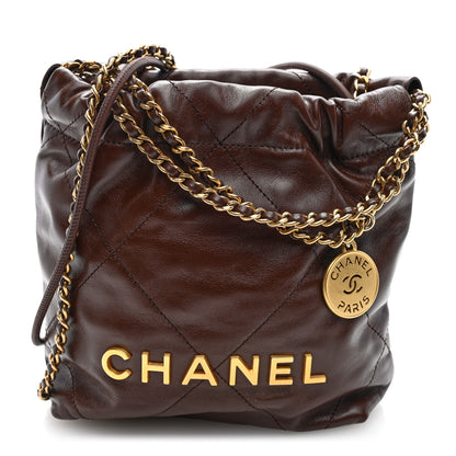 Chanel Shiny Calfskin Quilted Mini Chanel 22 Brown 1 of 11