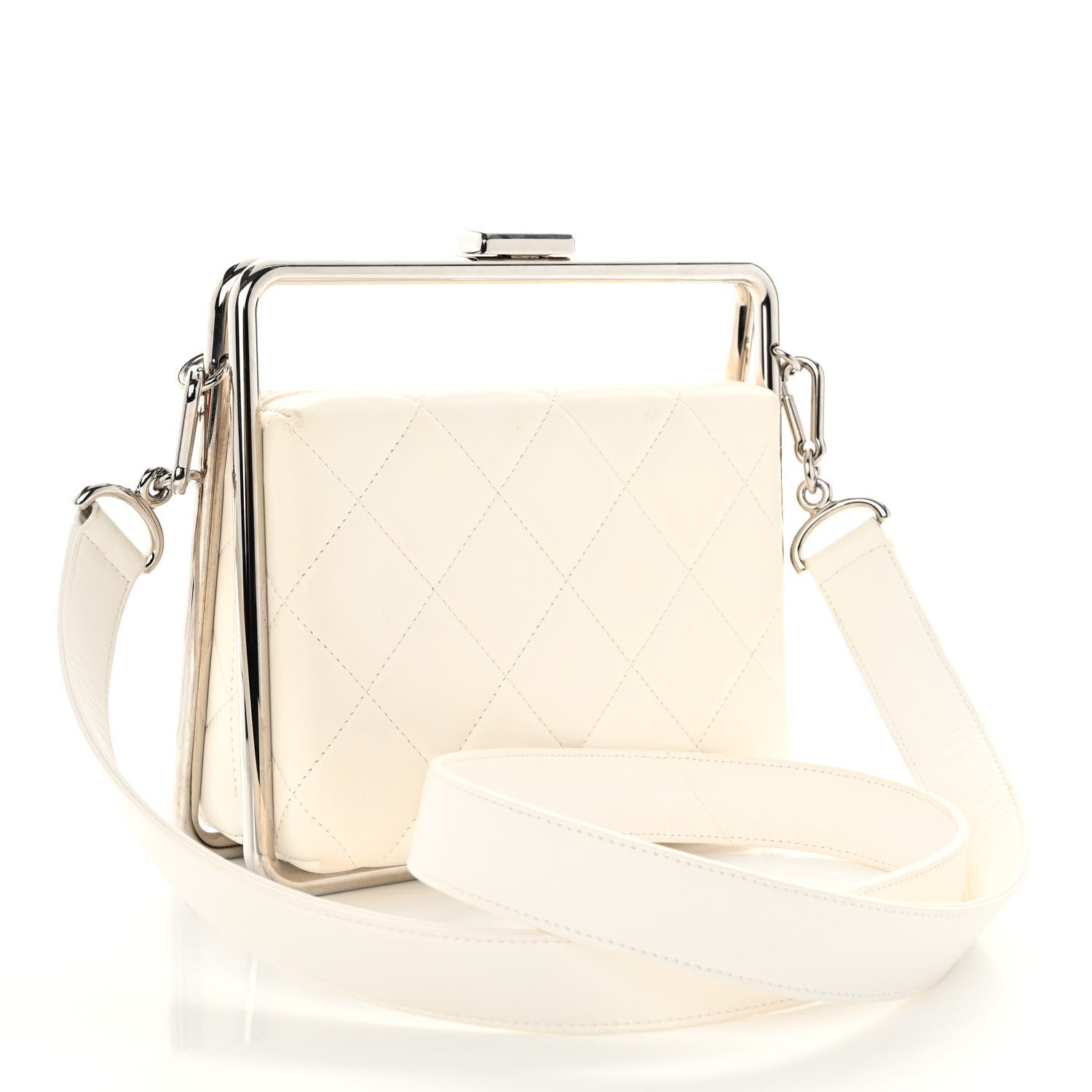 Chanel Quilted Lambskin Metal Bar Clutch Bag White 3 of 12