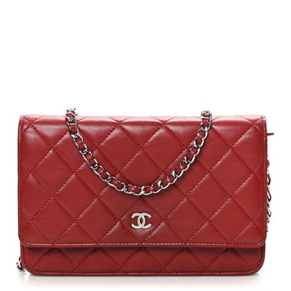 Chanel Lambskin Quilted Wallet On Chain WOC Red 1 of 11