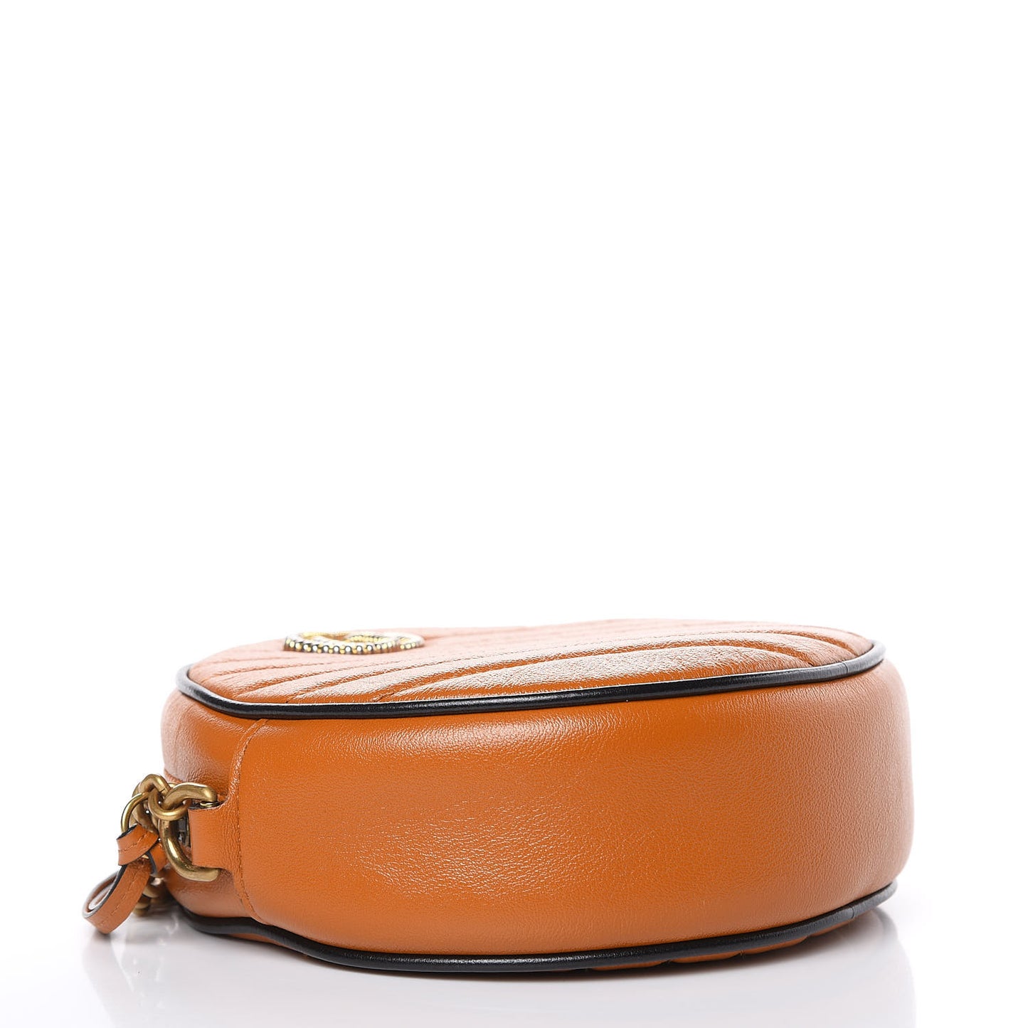 Azalea Calfskin Matelasse Diagonal Mini Torchon GG Marmont Round Shoulder Bag Cognac Black