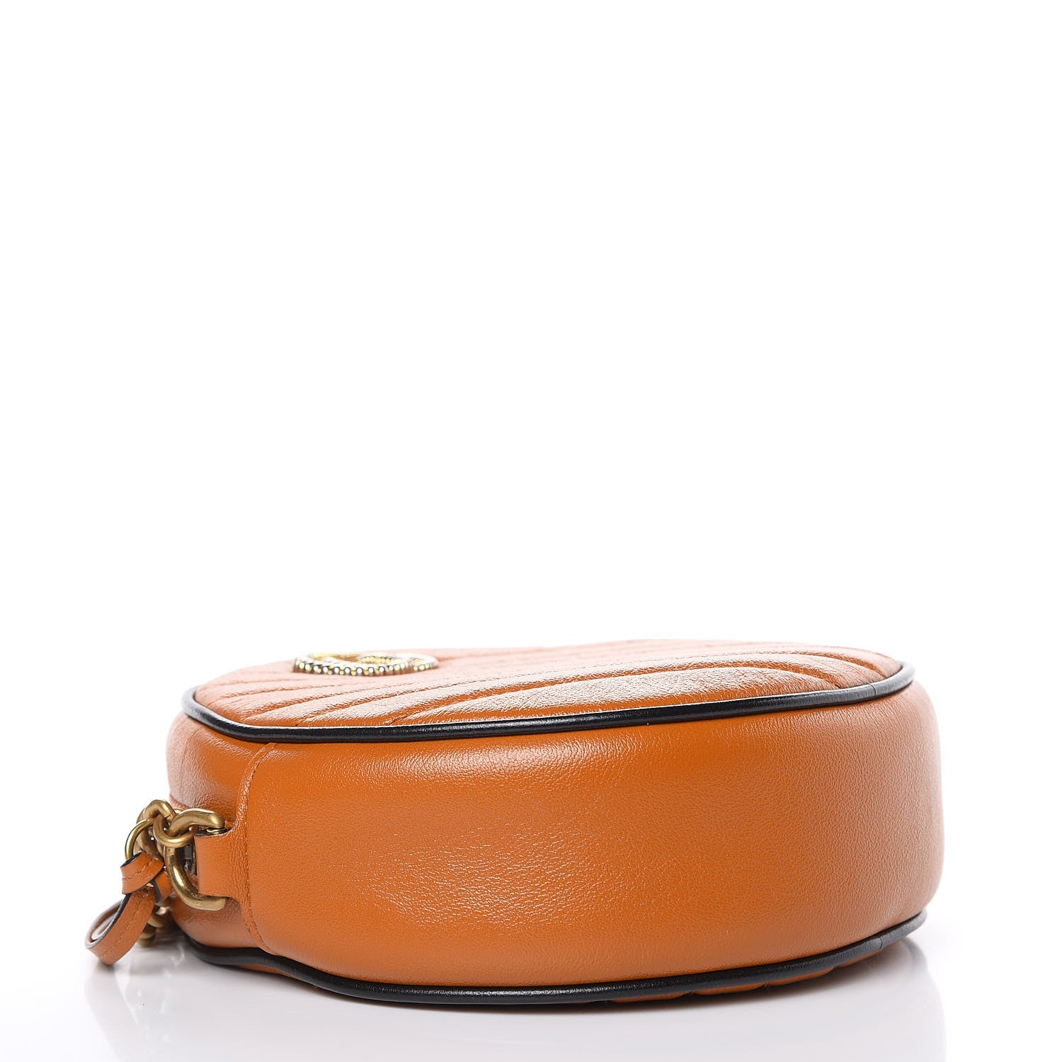 Gucci Azalea Calfskin Matelasse Diagonal Mini Torchon GG Marmont Round Shoulder Bag Cognac Black 4 of 10
