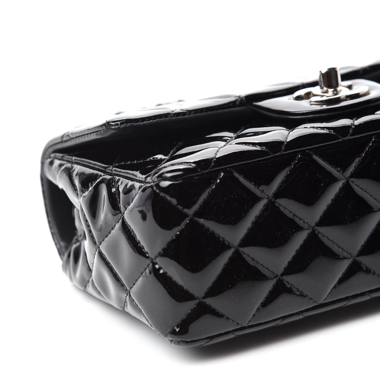 Patent Calfskin Quilted Mini Rectangular Flap Black