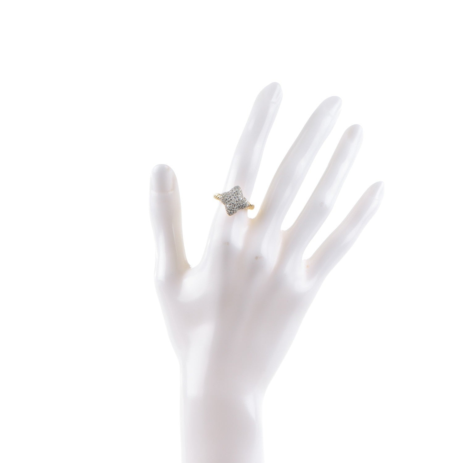 David Yurman 18K Yellow Gold Pave Diamond 15mm Quatrefoil Ring 50 5.5 2 of 5