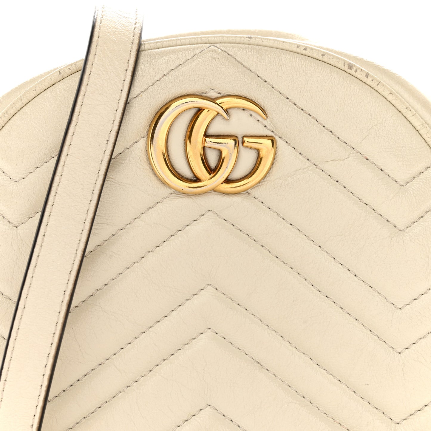 Calfskin Matelasse Mini GG Marmont Round Shoulder Bag White