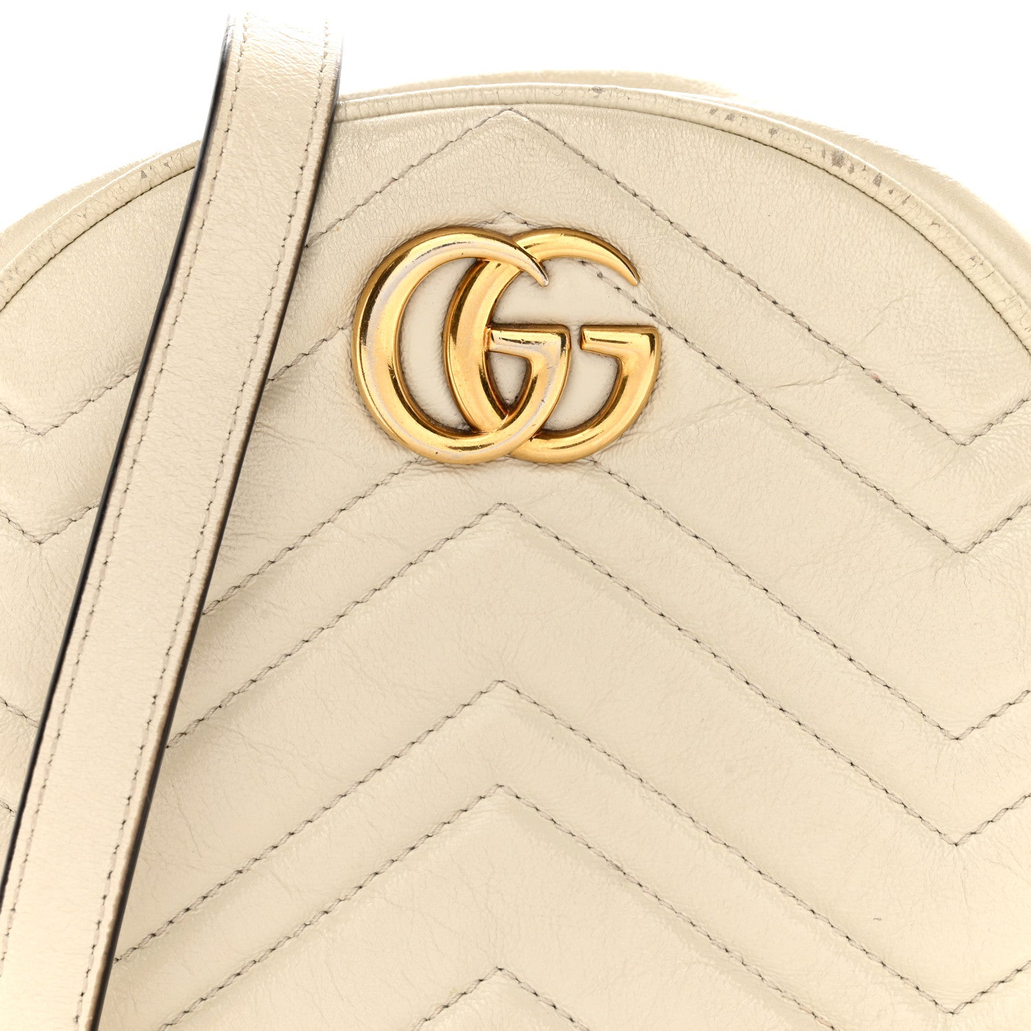Gucci Calfskin Matelasse Mini GG Marmont Round Shoulder Bag White 8 of 15