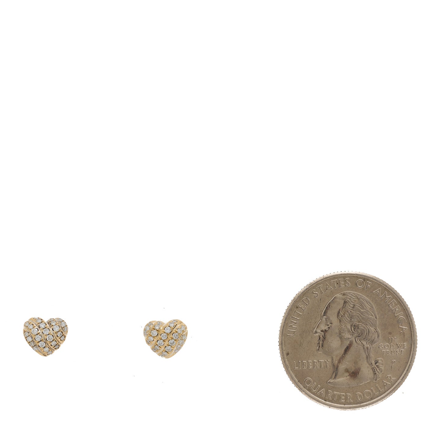 18K Yellow Gold Diamond Cable Collectibles Heart Stud Earrings