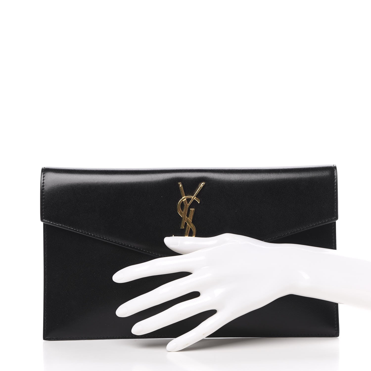 Saint Laurent Smooth Shiny Calfskin Monogram Uptown Pouch Black 2 of 9