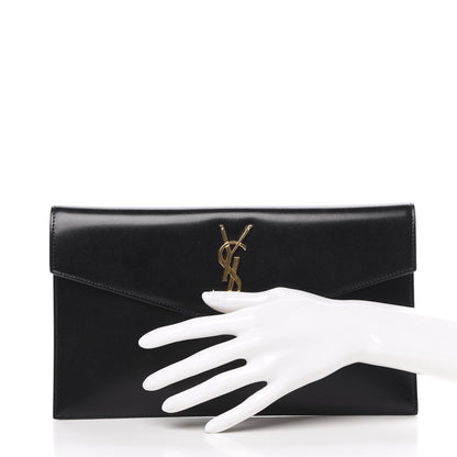 Saint Laurent Smooth Shiny Calfskin Monogram Uptown Pouch Black 2 of 9