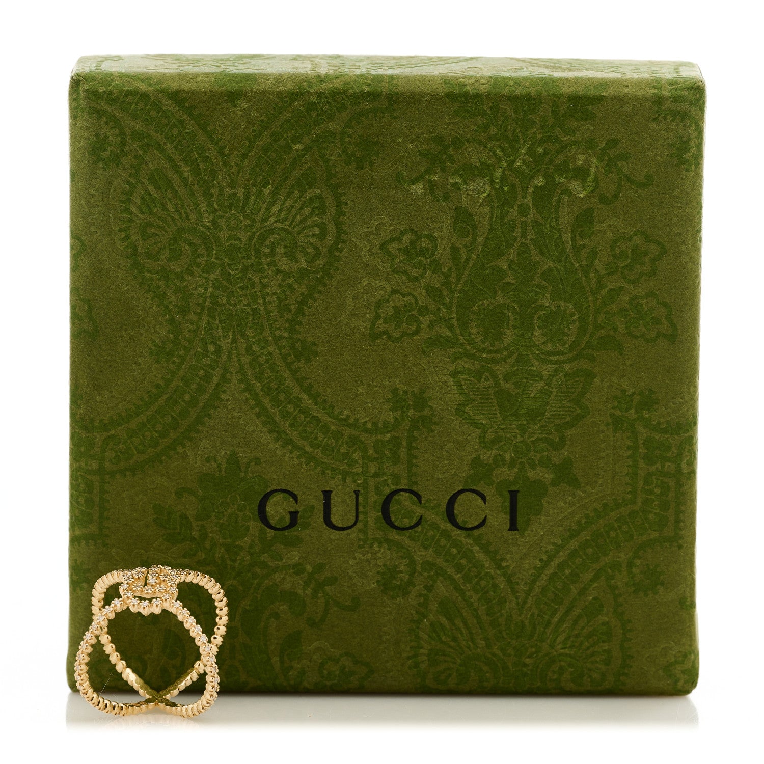 Gucci 18K Yellow Gold Diamond GG Running X Ring 48 4.5 5 of 5