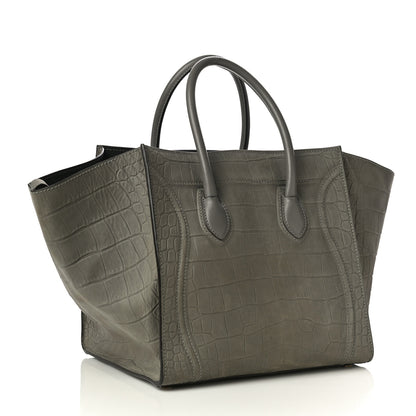 Celine Crocodile Embossed Nubuck Medium Phantom Luggage Grey 3 of 9