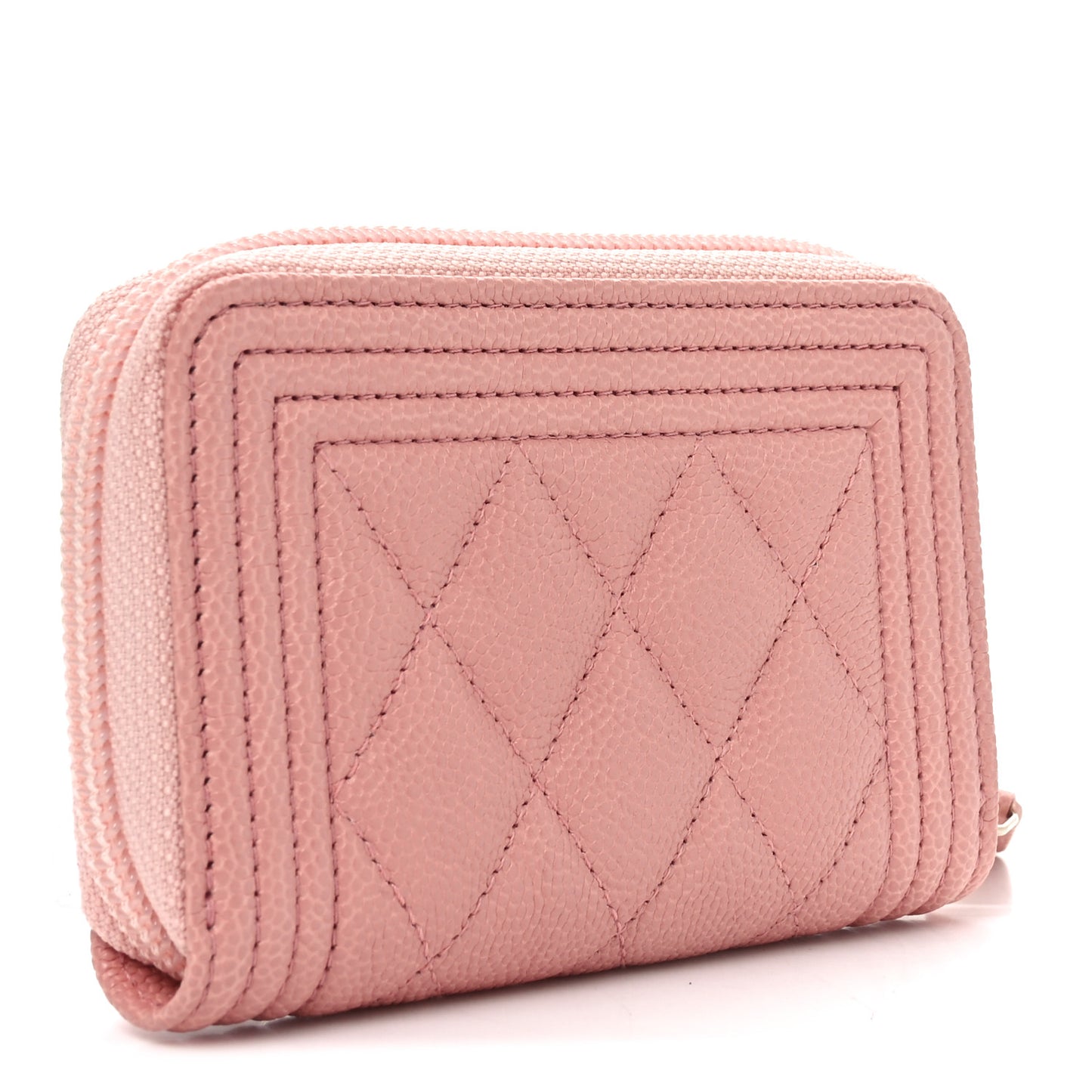 Caviar Quilted Boy Zip Around Coin Purse Wallet Pink