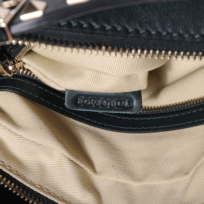 Valentino Garavani Leather Rockstud Dome Satchel Navy 7 of 9
