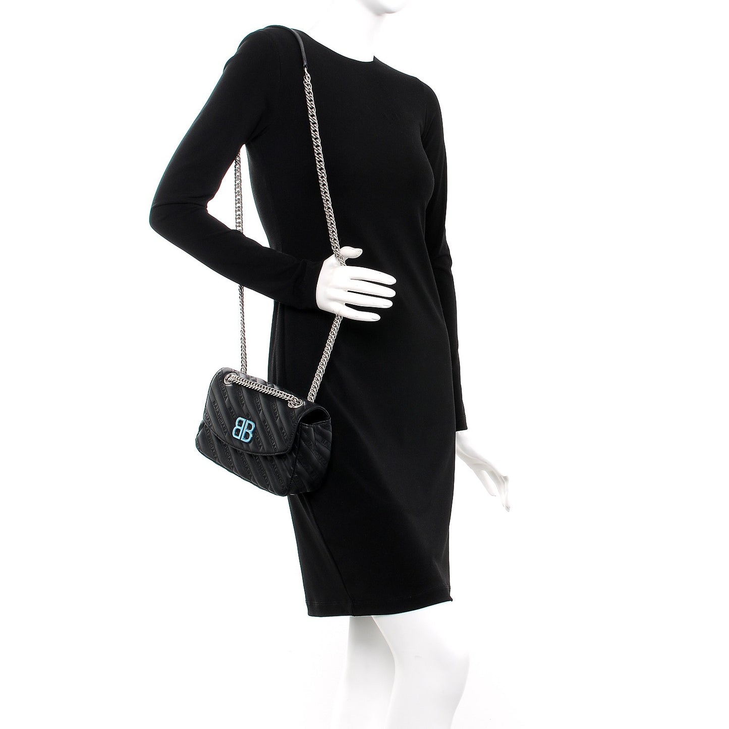 Calfskin Logo Matelasse S BB Round Shoulder Bag Black