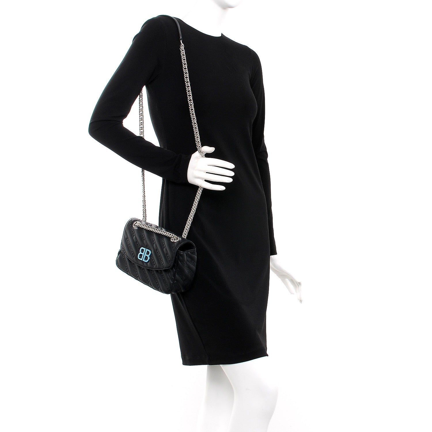Balenciaga Calfskin Logo Matelasse S BB Round Shoulder Bag Black 2 of 6