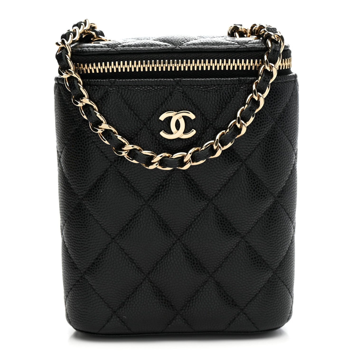 Chanel Caviar Quilted Small Vertical Coco Beauty Vanity Case With Chain Black 1 of 10