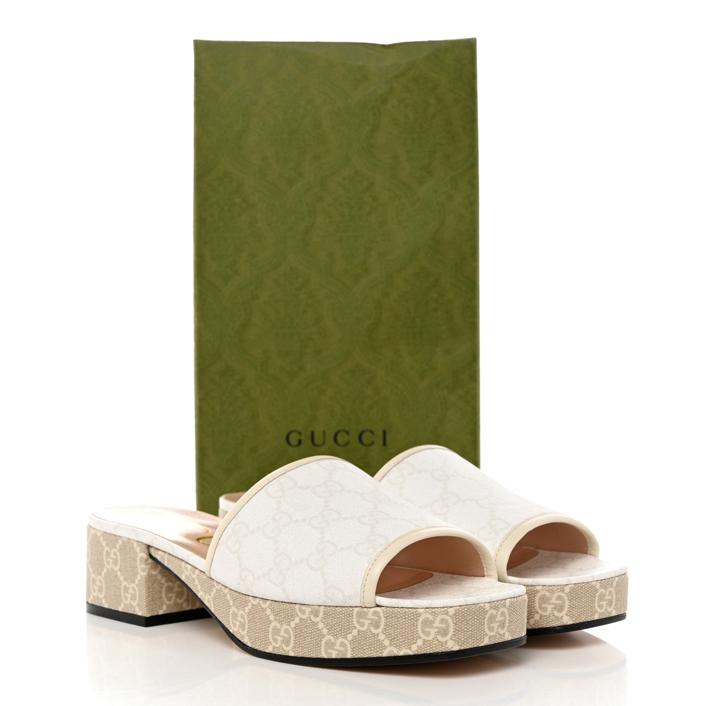 GG Supreme Monogram Malaga Kid Platform Mule Sandals 40 White Mystic White