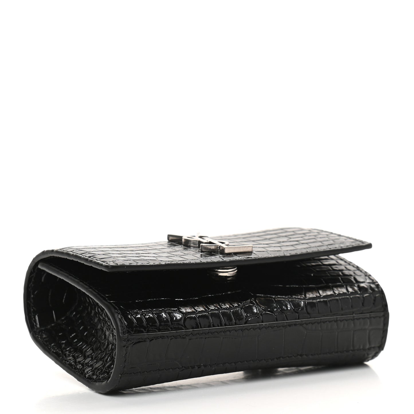 Calfskin Crocodile Embossed Monogram Kate Belt Bag Black