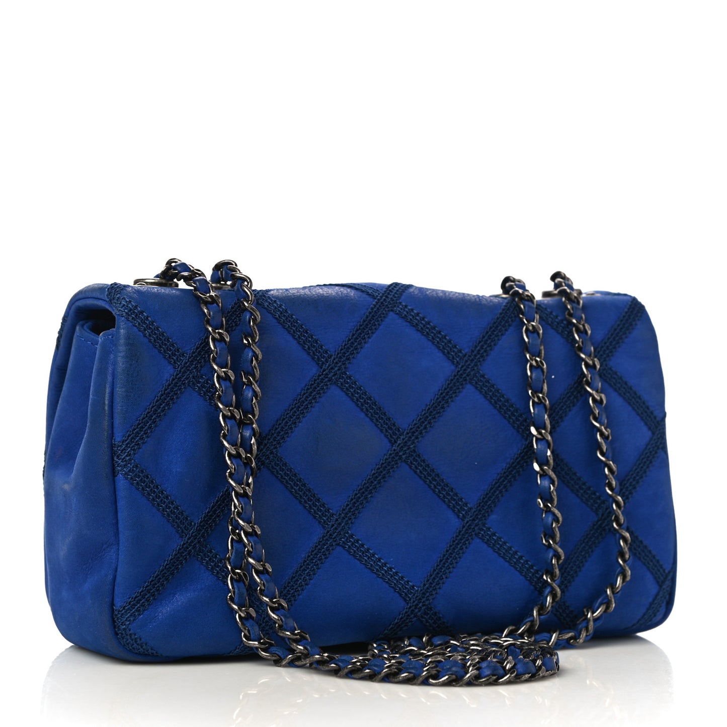 Suede Diamond Embellished Medium Single Flap Blue