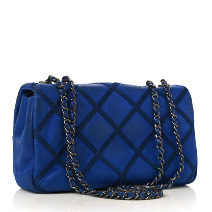 Chanel Suede Diamond Embellished Medium Single Flap Blue 3 of 10