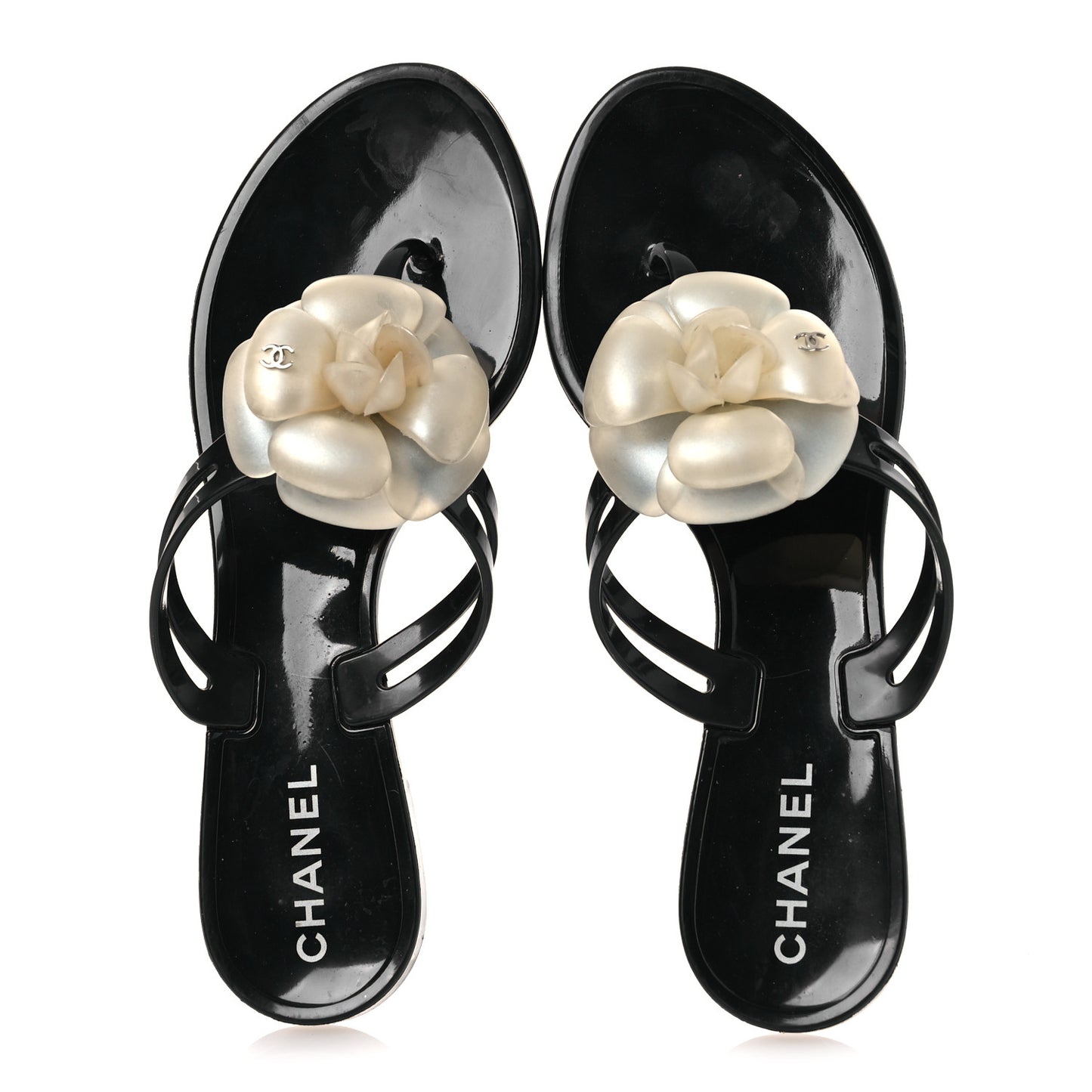 Jelly Camellia Thong Sandals 38 Black Ivory