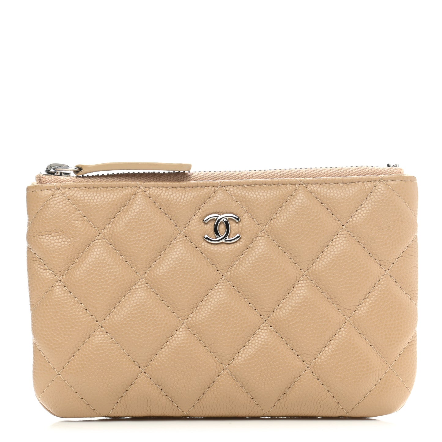 Caviar Quilted Small Cosmetic Case Beige