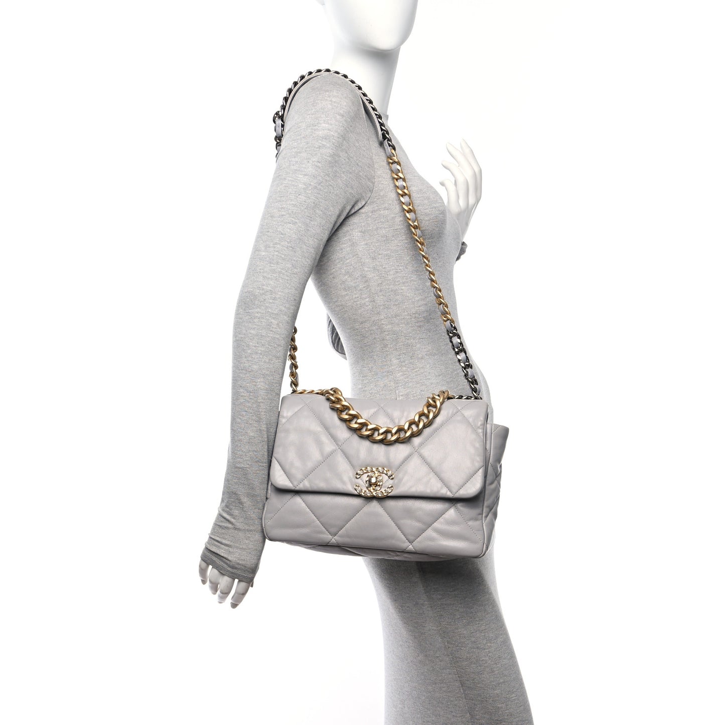Goatskin Quilted Large Chanel 19 Flap Grey