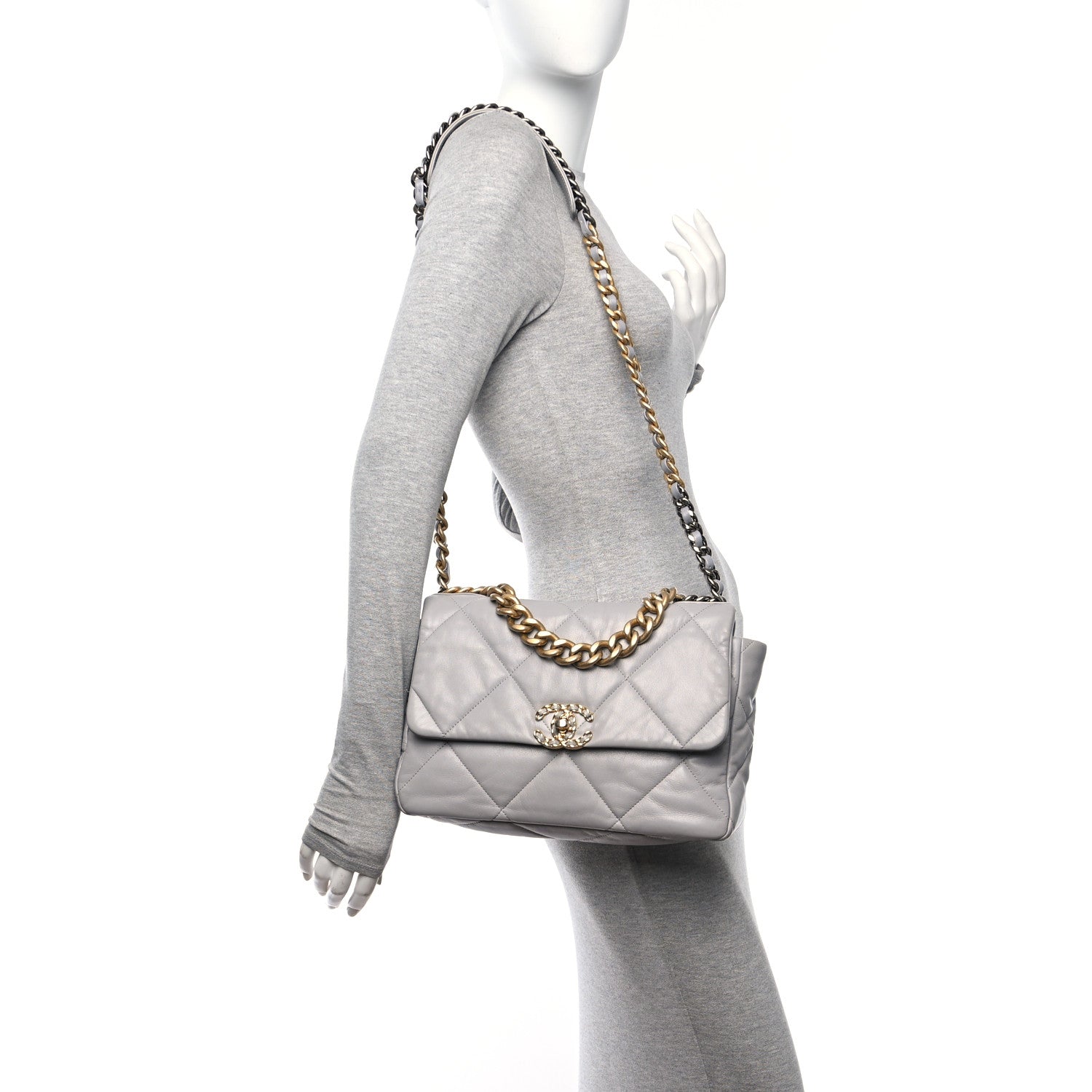 Chanel Goatskin Quilted Large Chanel 19 Flap Grey 2 of 11