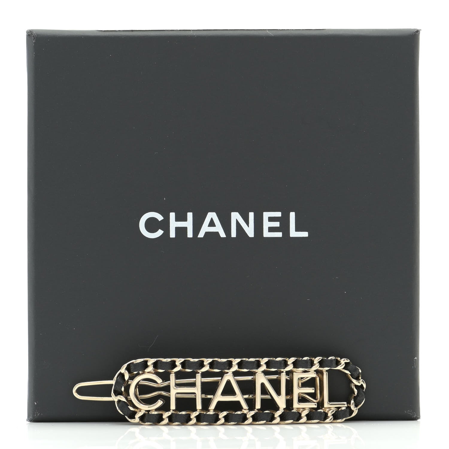 Chanel Metal Lambskin Vintage Allure Logo Hair Clip Black Gold 6 of 6