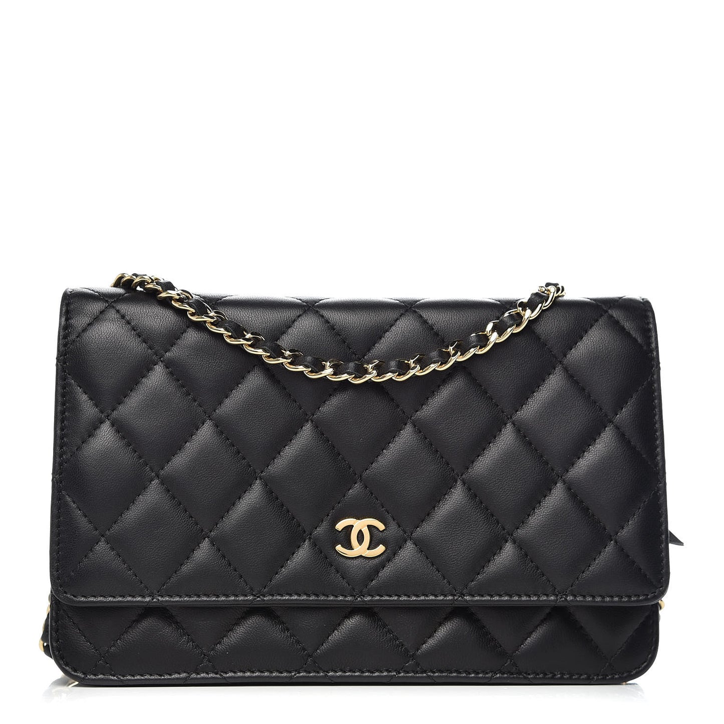 Lambskin Quilted Wallet On Chain WOC Black