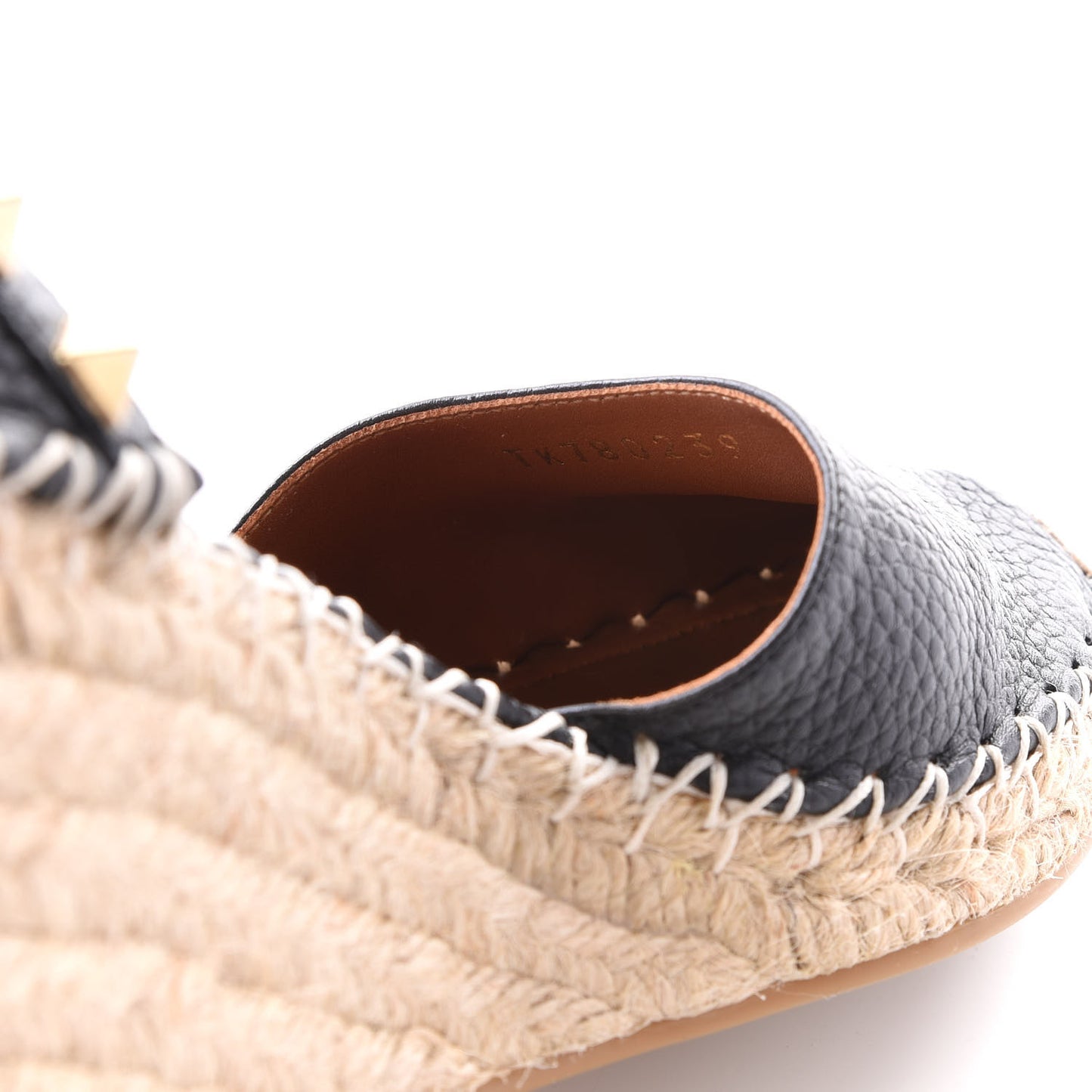 Grained Calfskin Rockstud Ankle Wrap Espadrille 15/85mm Wedges 39 Black Light Cuir