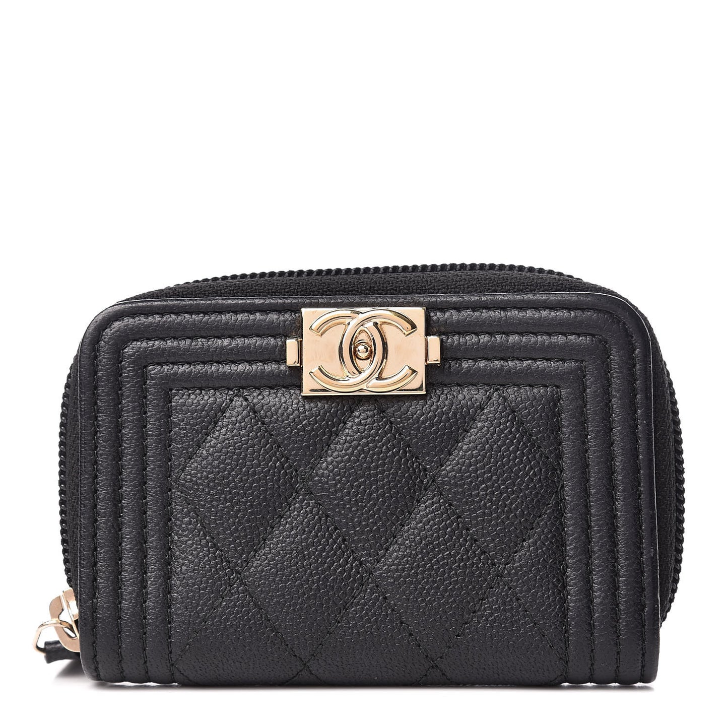 Caviar Quilted Boy Zip Around Coin Purse Wallet Black