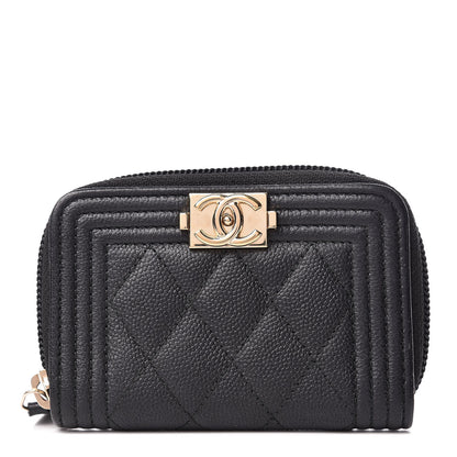 Chanel Caviar Quilted Boy Zip Around Coin Purse Wallet Black 1 of 7